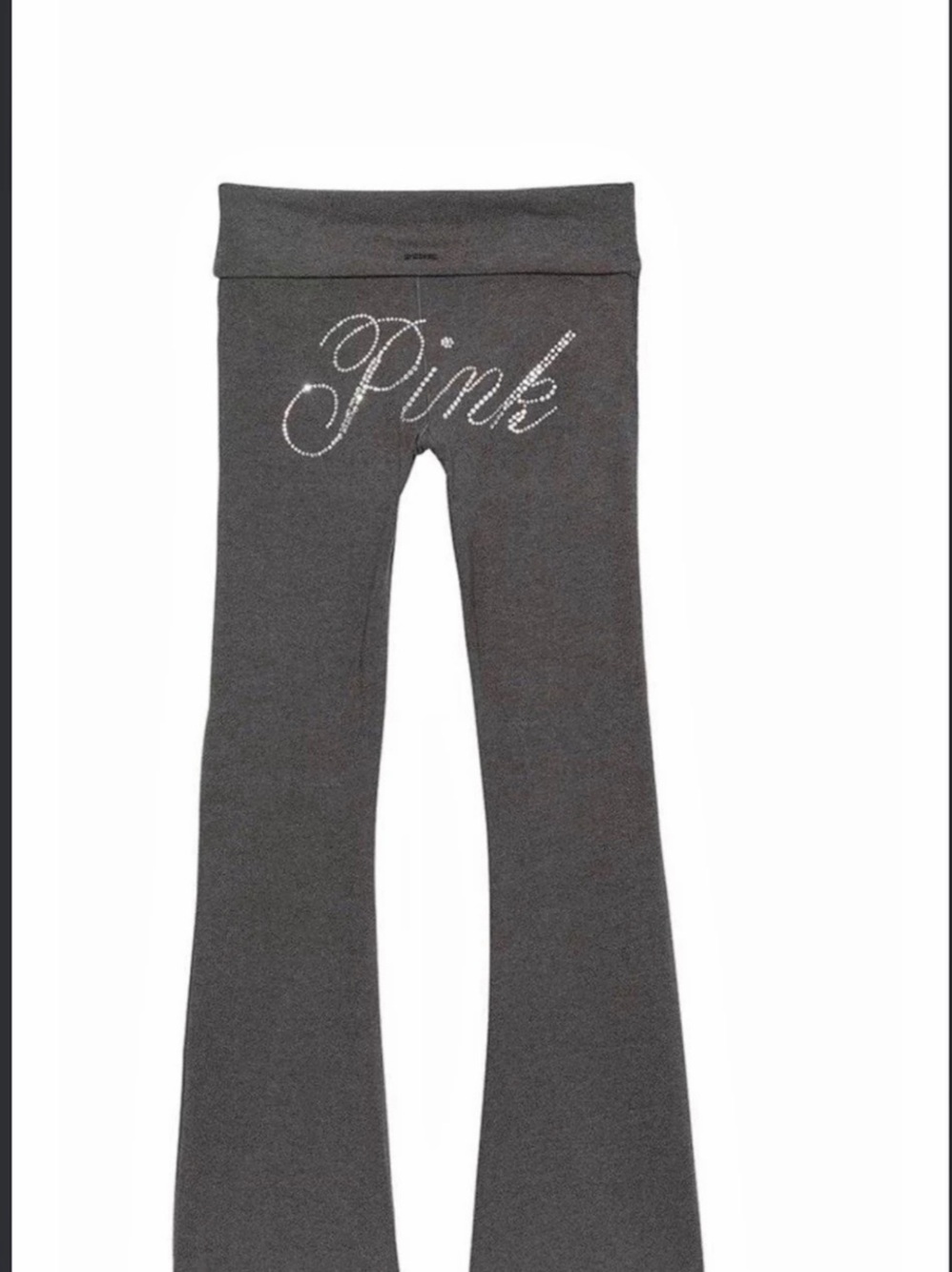 PINK All-Day Cotton Foldover Flare Leggings Charcoal Gray Flare Leggings Size